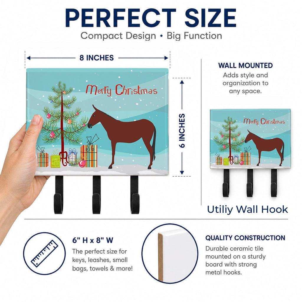Hinny Horse Donkey Christmas Leash or Key Holder Wall Hooks, Coat Rack Wall Mount, for Hanging Keys, Towels, Aprons, Leashes