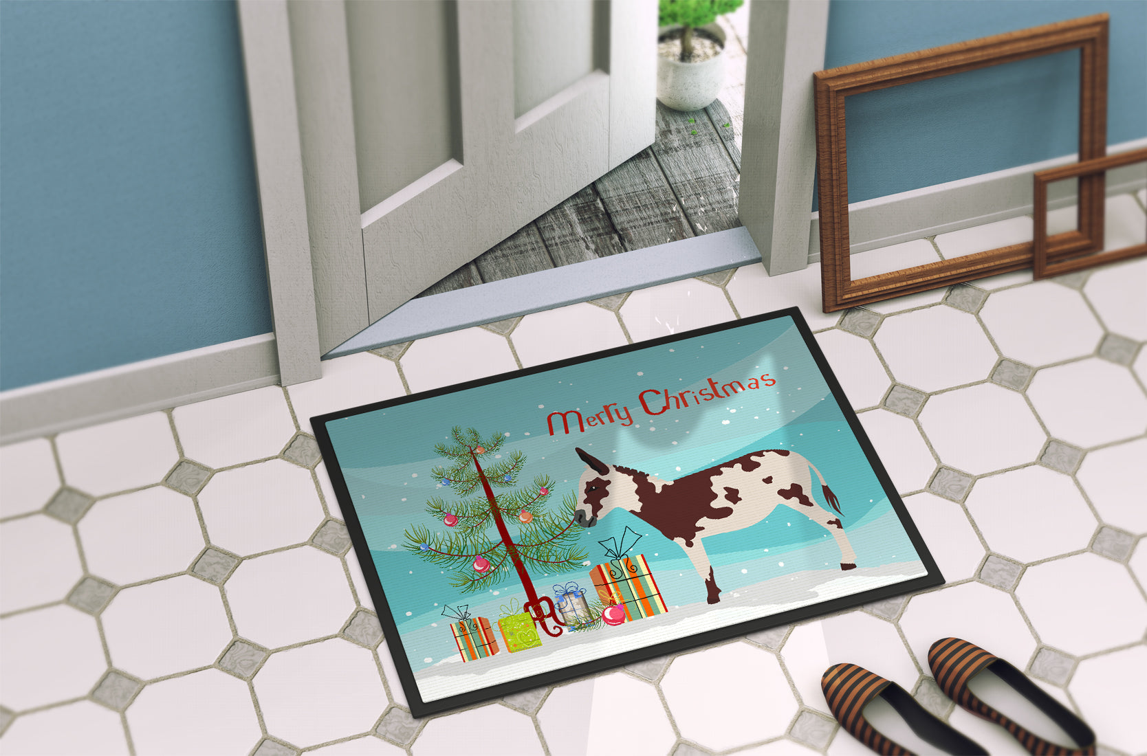 American Spotted Donkey Christmas Doormat Indoor Outdoor 24H X 36W Front Door Mat Rugs for Entryway, Non Slip Washable Low Pile,