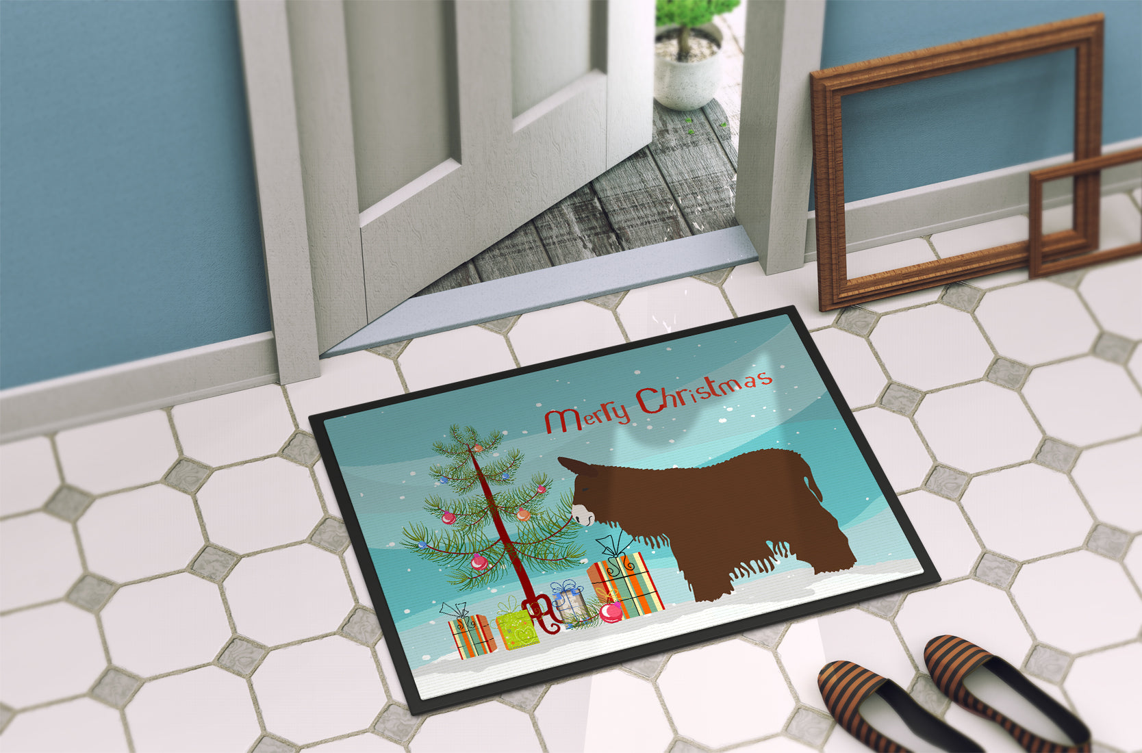 Poitou Poiteuin Donkey Christmas Doormat Indoor Outdoor 24H X 36W Front Door Mat Rugs for Entryway, Non Slip Washable Low Pile,