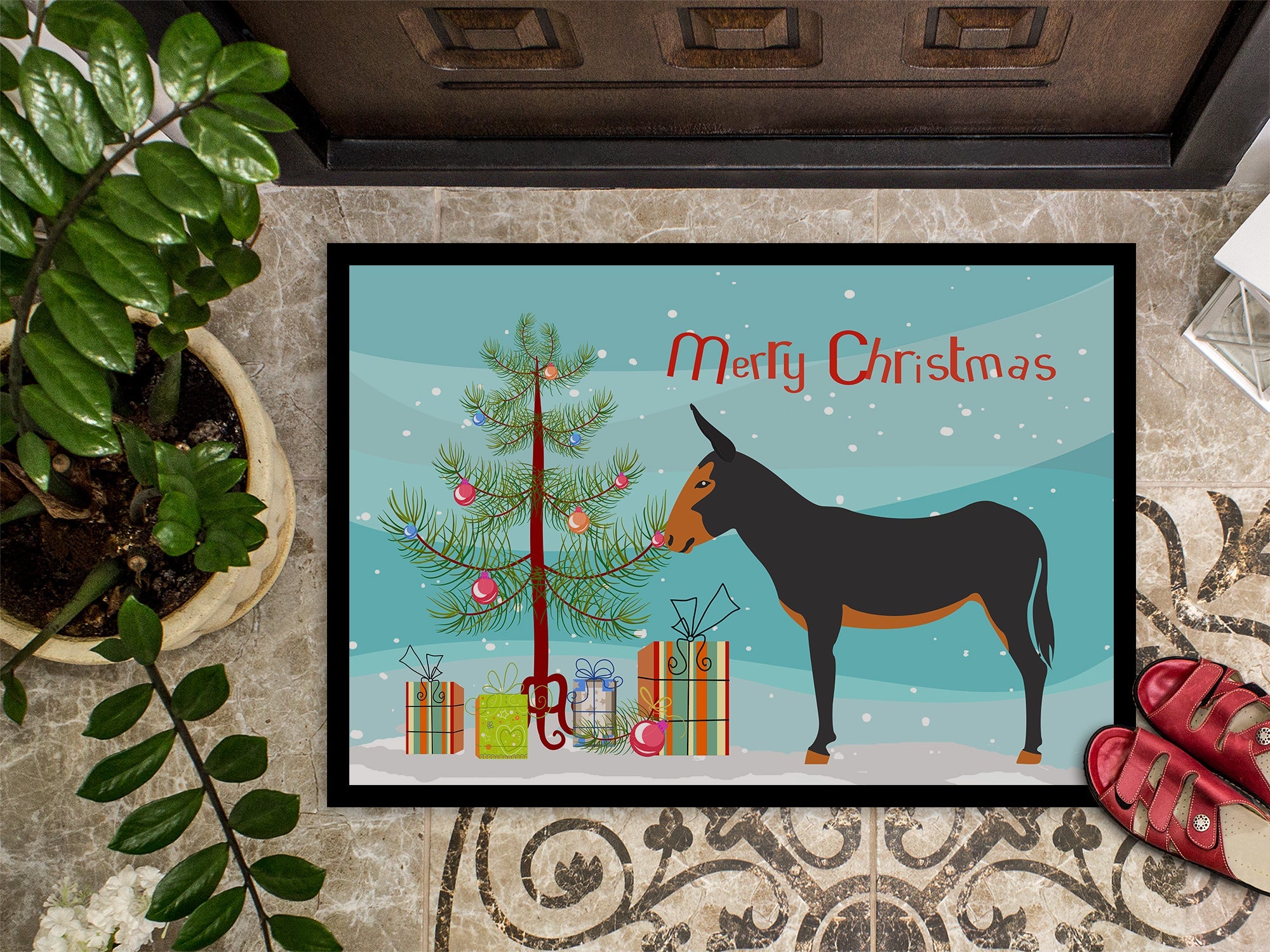 Catalan Donkey Christmas Doormat Indoor Outdoor 18H X 27W Front Door Mat Rugs for Entryway, Non Slip Washable