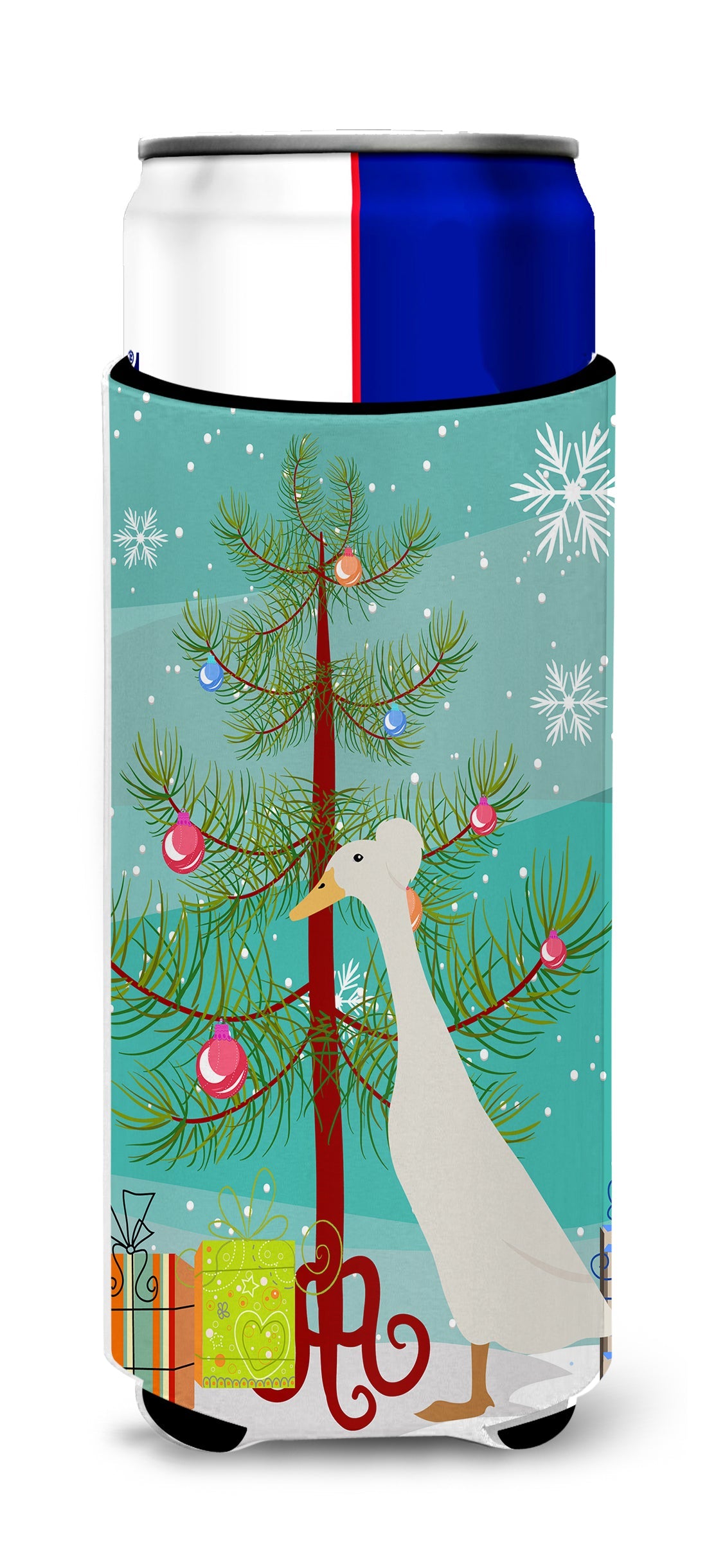 Bali Duck Christmas Slim Can Hugger , Insulated Foam Hugger for 12 oz Slim Cans, Beer Bottles & Water Bottles, Printed in USA