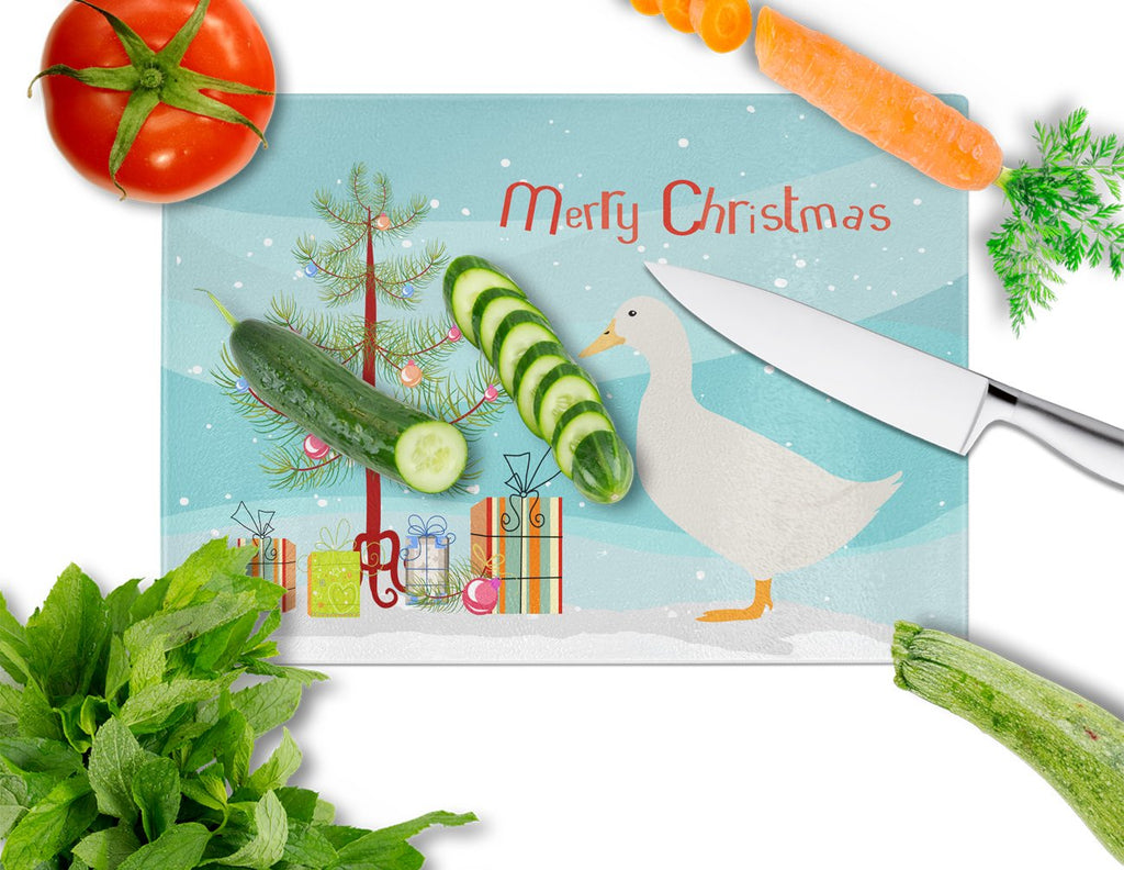 American Pekin Duck Christmas Cutting Board Tempered Glass Kitchen Cutting Surface, Heat Resistant Chopping, Non-Slip Feet, Food Prep & Serving