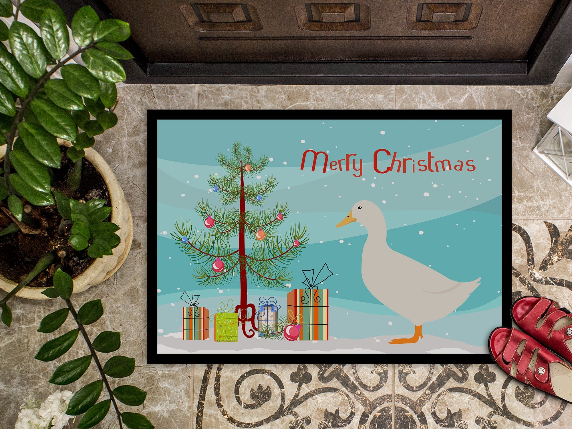 American Pekin Duck Christmas Doormat Indoor Outdoor 18H X 27W Front Door Mat Rugs for Entryway, Non Slip Washable