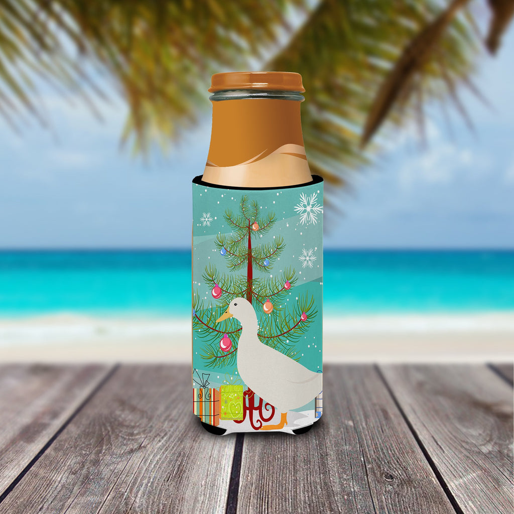 American Pekin Duck Christmas Slim Can Hugger , Insulated Foam Hugger for 12 oz Slim Cans, Beer Bottles & Water Bottles, Printed in USA