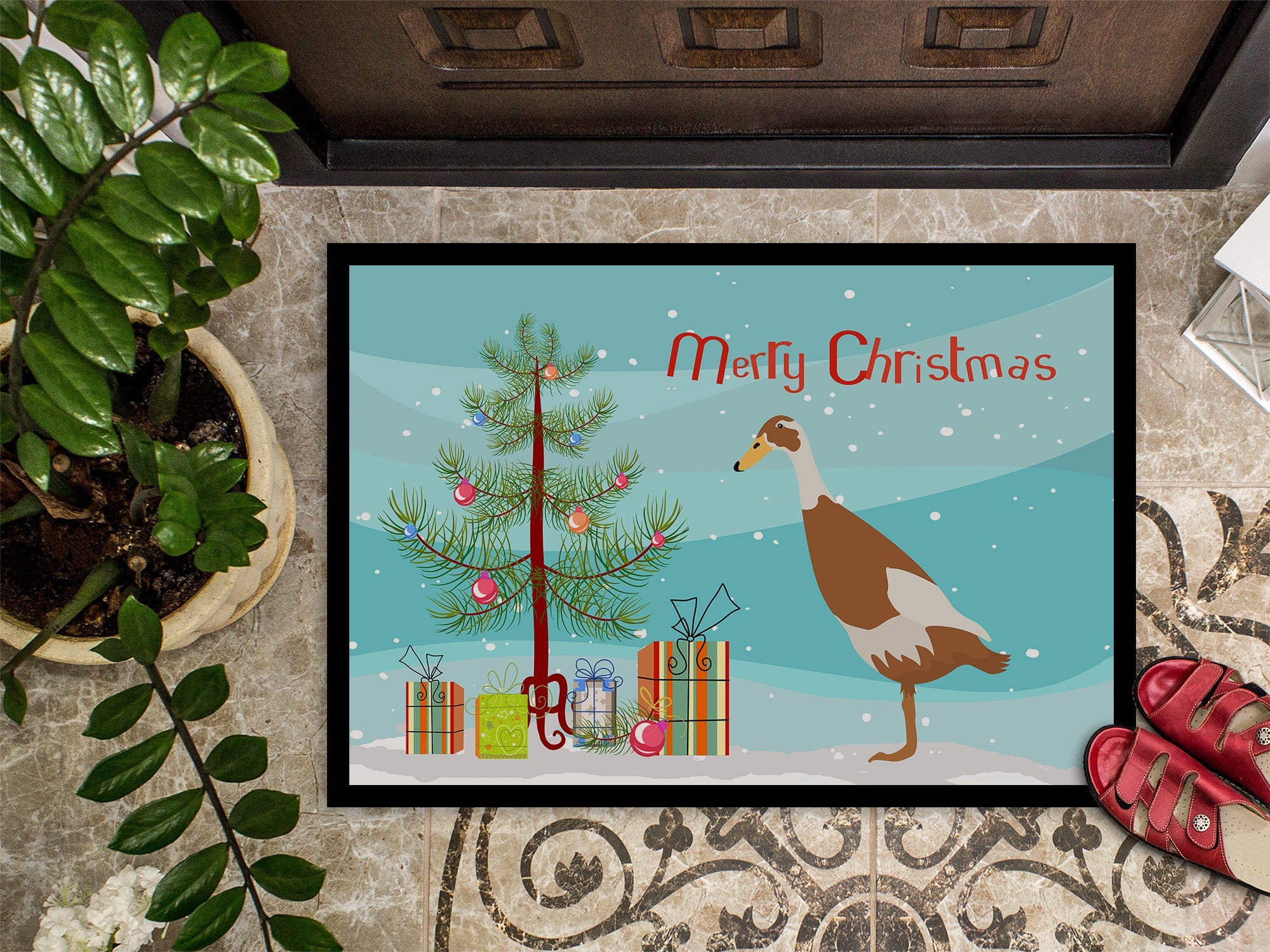 Indian Runner Duck Christmas Doormat Indoor Outdoor 24H X 36W Front Door Mat Rugs for Entryway, Non Slip Washable Low Pile,