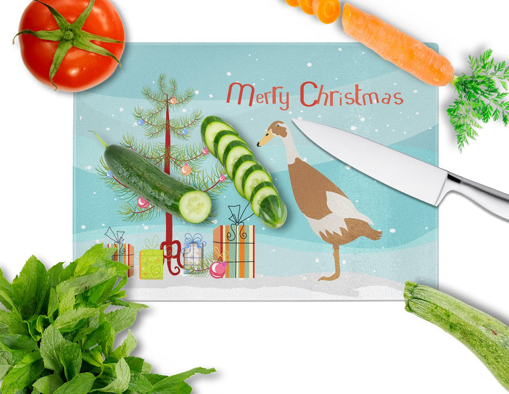 Indian Runner Duck Christmas Cutting Board Tempered Glass Kitchen Cutting Surface, Heat Resistant Chopping, Non-Slip Feet, Food Prep & Serving