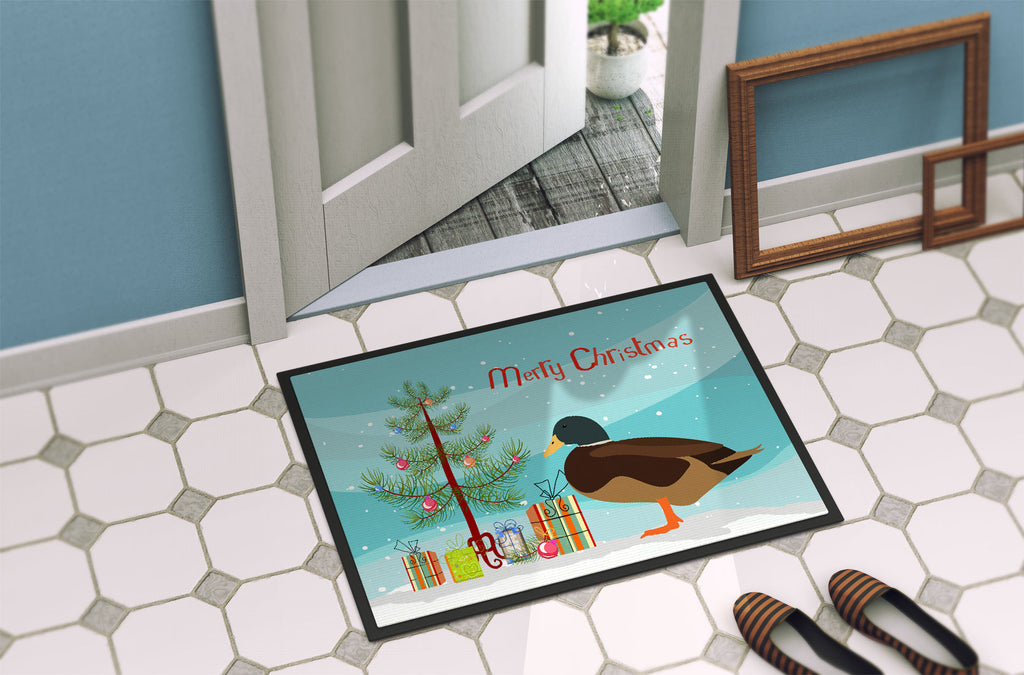 Silver Bantam Duck Christmas Doormat Indoor Outdoor 24H X 36W Front Door Mat Rugs for Entryway, Non Slip Washable Low Pile,