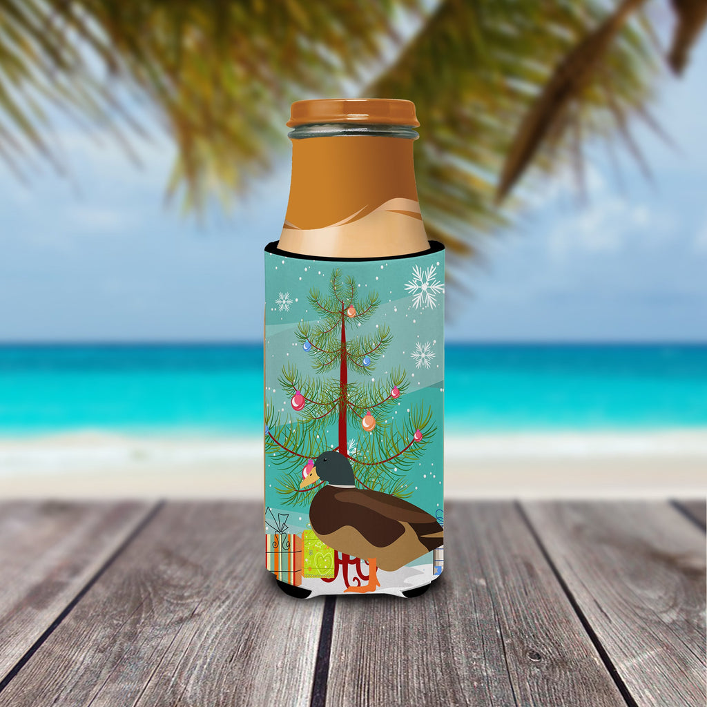 Silver Bantam Duck Christmas Slim Can Hugger , Insulated Foam Hugger for 12 oz Slim Cans, Beer Bottles & Water Bottles, Printed in USA