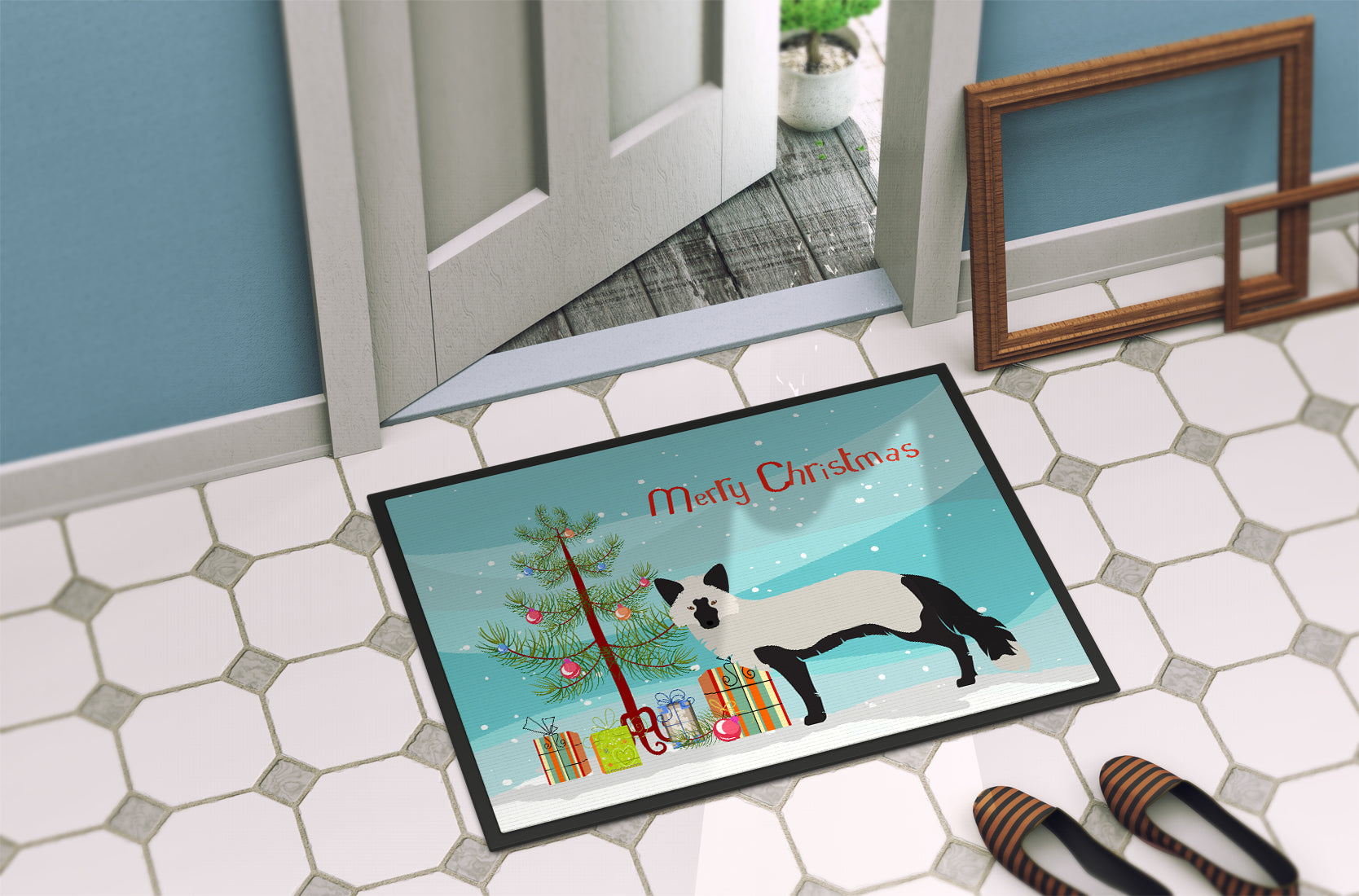 Silver Fox Christmas Doormat Indoor Outdoor 18H X 27W Front Door Mat Rugs for Entryway, Non Slip Washable