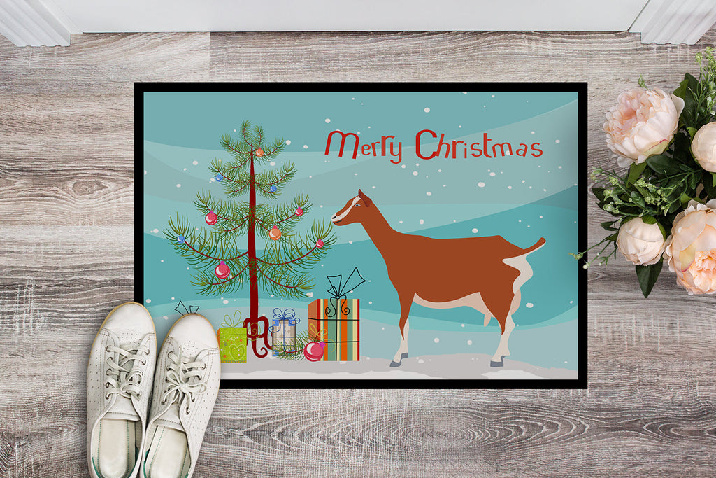 Toggenburger Goat Christmas Doormat Indoor Outdoor 18H X 27W Front Door Mat Rugs for Entryway, Non Slip Washable