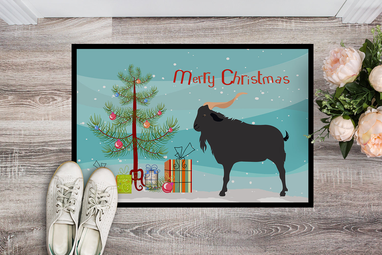 Verata Goat Christmas Doormat Indoor Outdoor 24H X 36W Front Door Mat Rugs for Entryway, Non Slip Washable Low Pile,