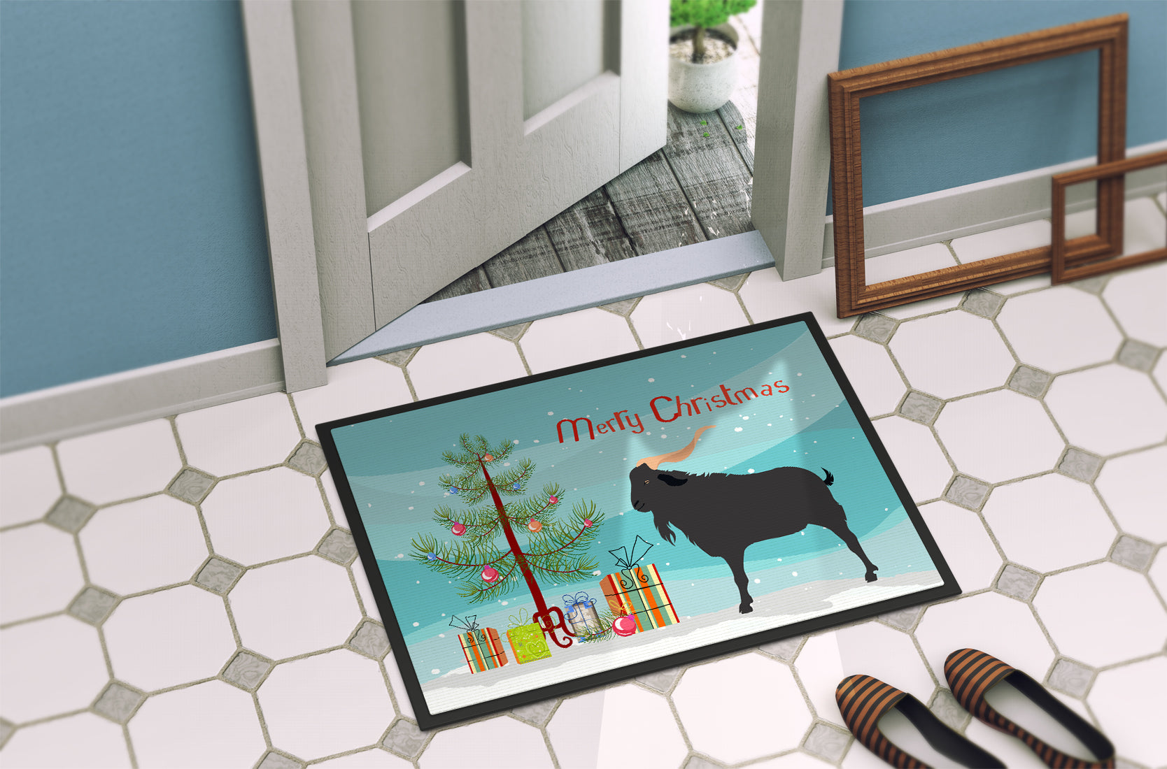 Verata Goat Christmas Doormat Indoor Outdoor 24H X 36W Front Door Mat Rugs for Entryway, Non Slip Washable Low Pile,