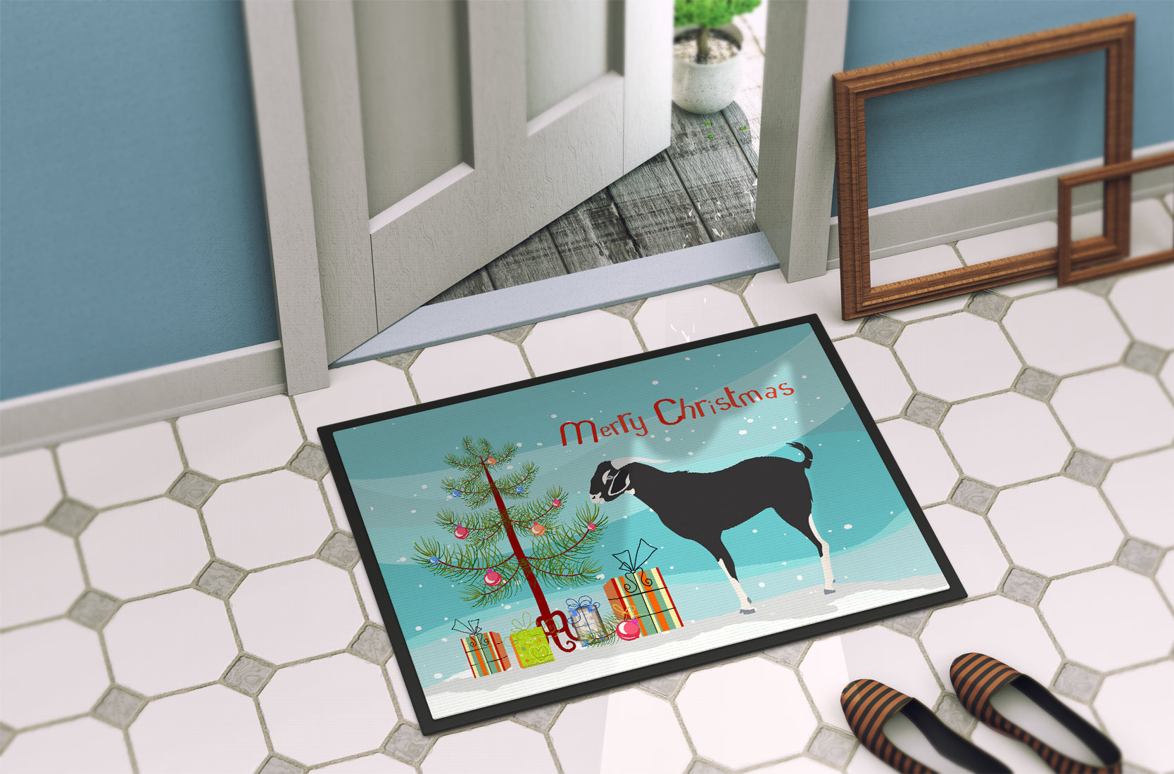 Black Bengal Goat Christmas Doormat Indoor Outdoor 24H X 36W Front Door Mat Rugs for Entryway, Non Slip Washable Low Pile,