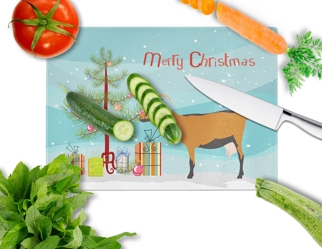 Oberhasli Goat Christmas Cutting Board Tempered Glass Kitchen Cutting Surface, Heat Resistant Chopping, Non-Slip Feet, Food Prep & Serving