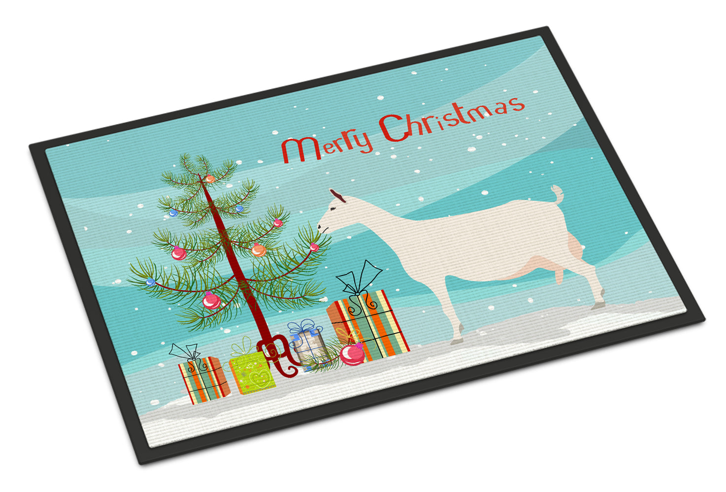 Saanen Goat Christmas Doormat Indoor Outdoor 18H X 27W Front Door Mat Rugs for Entryway, Non Slip Washable