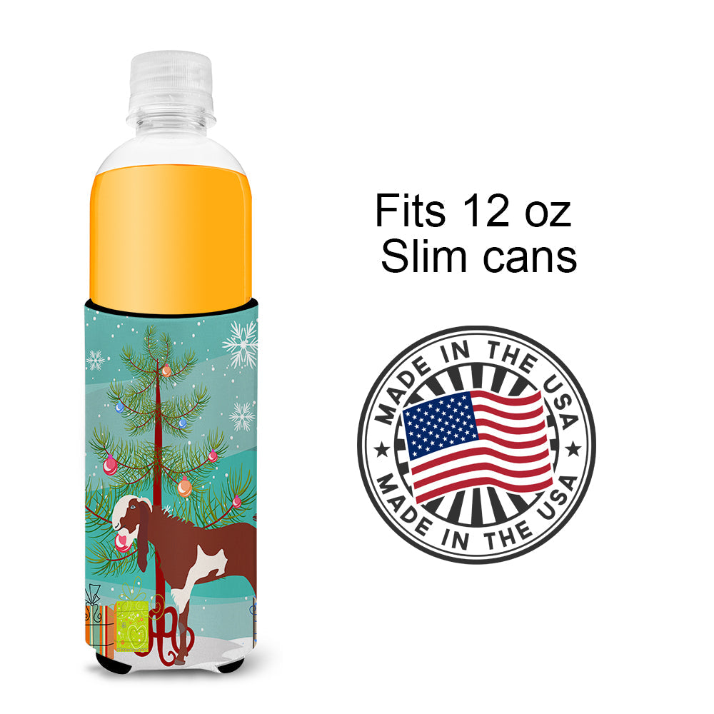 Jamnapari Goat Christmas Slim Can Hugger , Insulated Foam Hugger for 12 oz Slim Cans, Beer Bottles & Water Bottles, Printed in USA