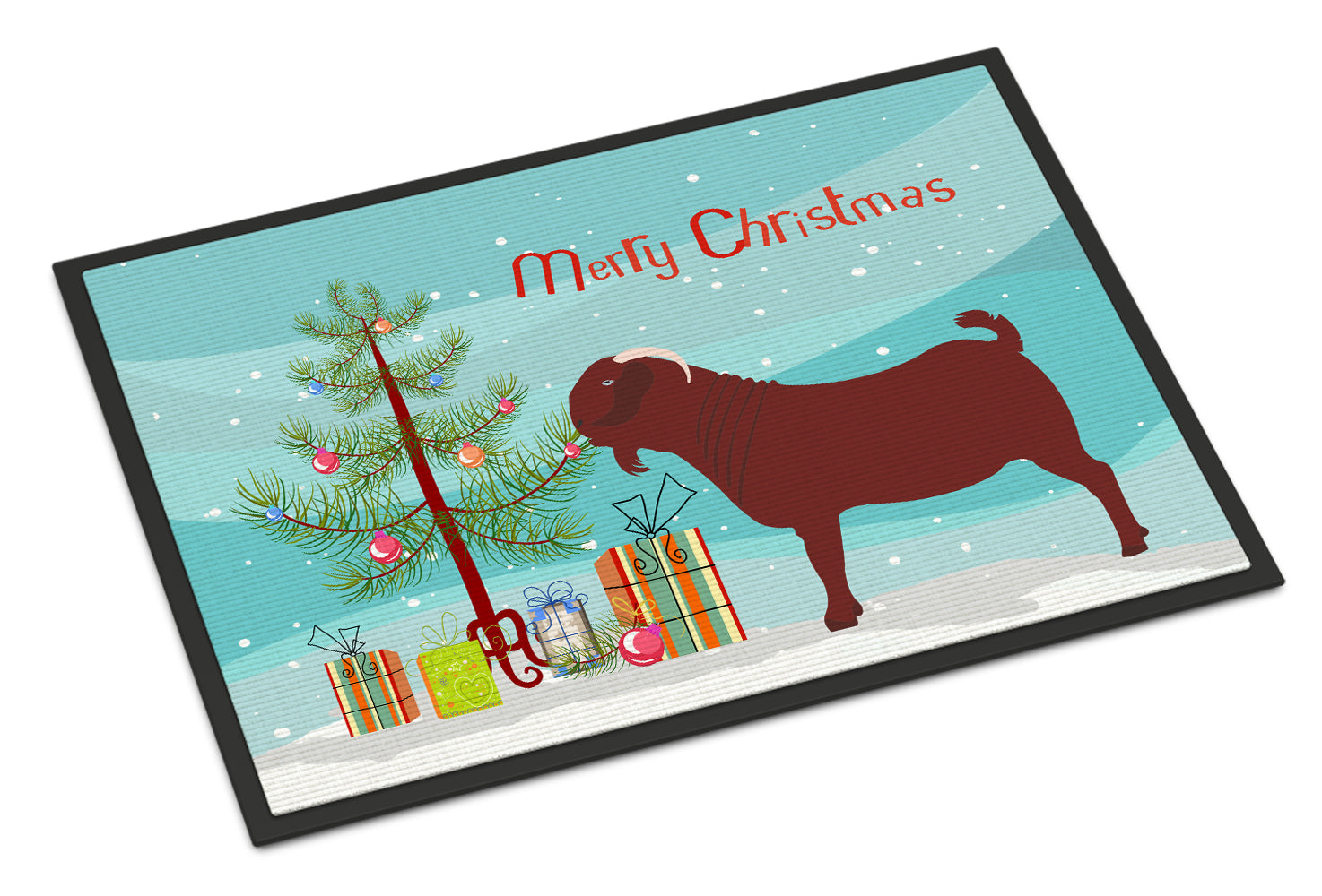 Kalahari Red Goat Christmas Doormat Indoor Outdoor 18H X 27W Front Door Mat Rugs for Entryway, Non Slip Washable