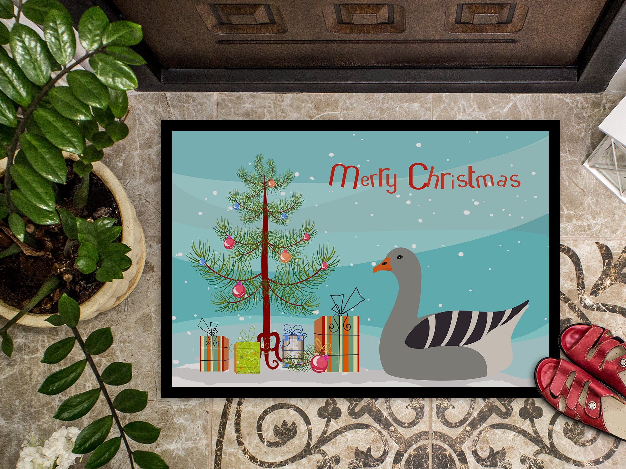 Pilgrim Goose Christmas Doormat Indoor Outdoor 18H X 27W Front Door Mat Rugs for Entryway, Non Slip Washable