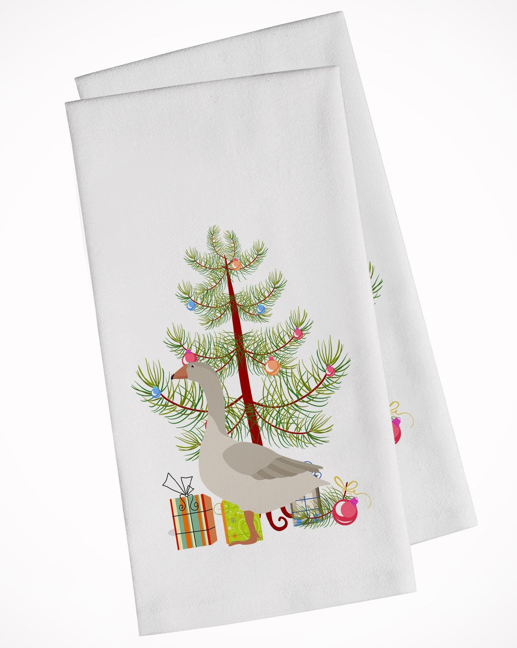 Steinbacher Goose Christmas Kitchen Towel Set of 2 White Dish Towels Decorative Bathroom Hand towel for Hand, Face, Hair, Yoga, Tea, Dishcloth, 19 X 28", White