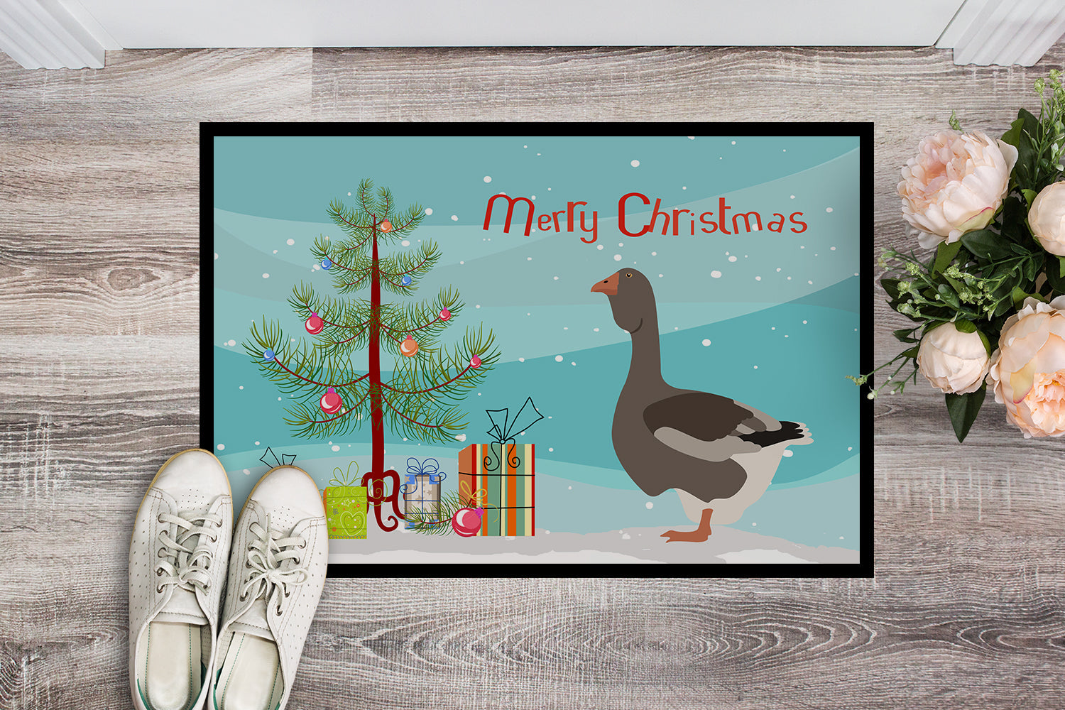 Toulouse Goose Christmas Doormat Indoor Outdoor 18H X 27W Front Door Mat Rugs for Entryway, Non Slip Washable