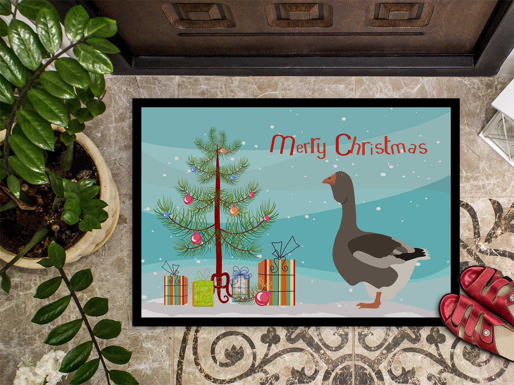 Toulouse Goose Christmas Doormat Indoor Outdoor 18H X 27W Front Door Mat Rugs for Entryway, Non Slip Washable