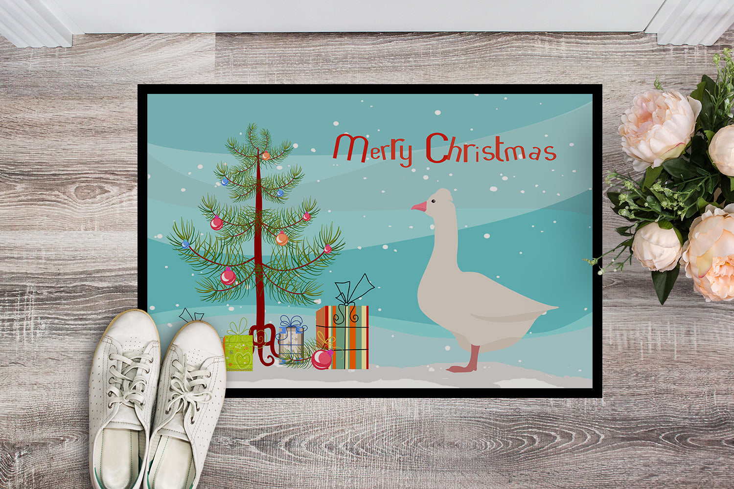 Roman Goose Christmas Doormat Indoor Outdoor 24H X 36W Front Door Mat Rugs for Entryway, Non Slip Washable Low Pile,