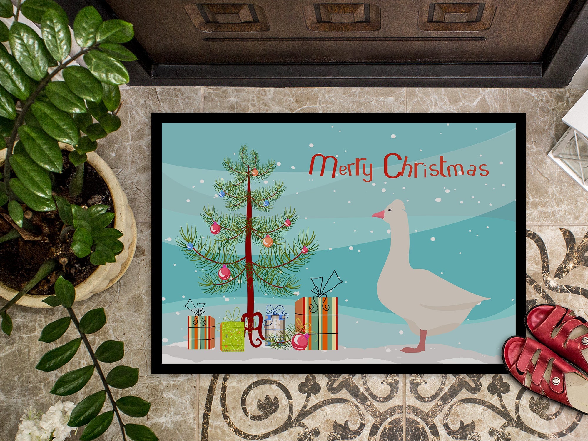 Roman Goose Christmas Doormat Indoor Outdoor 18H X 27W Front Door Mat Rugs for Entryway, Non Slip Washable