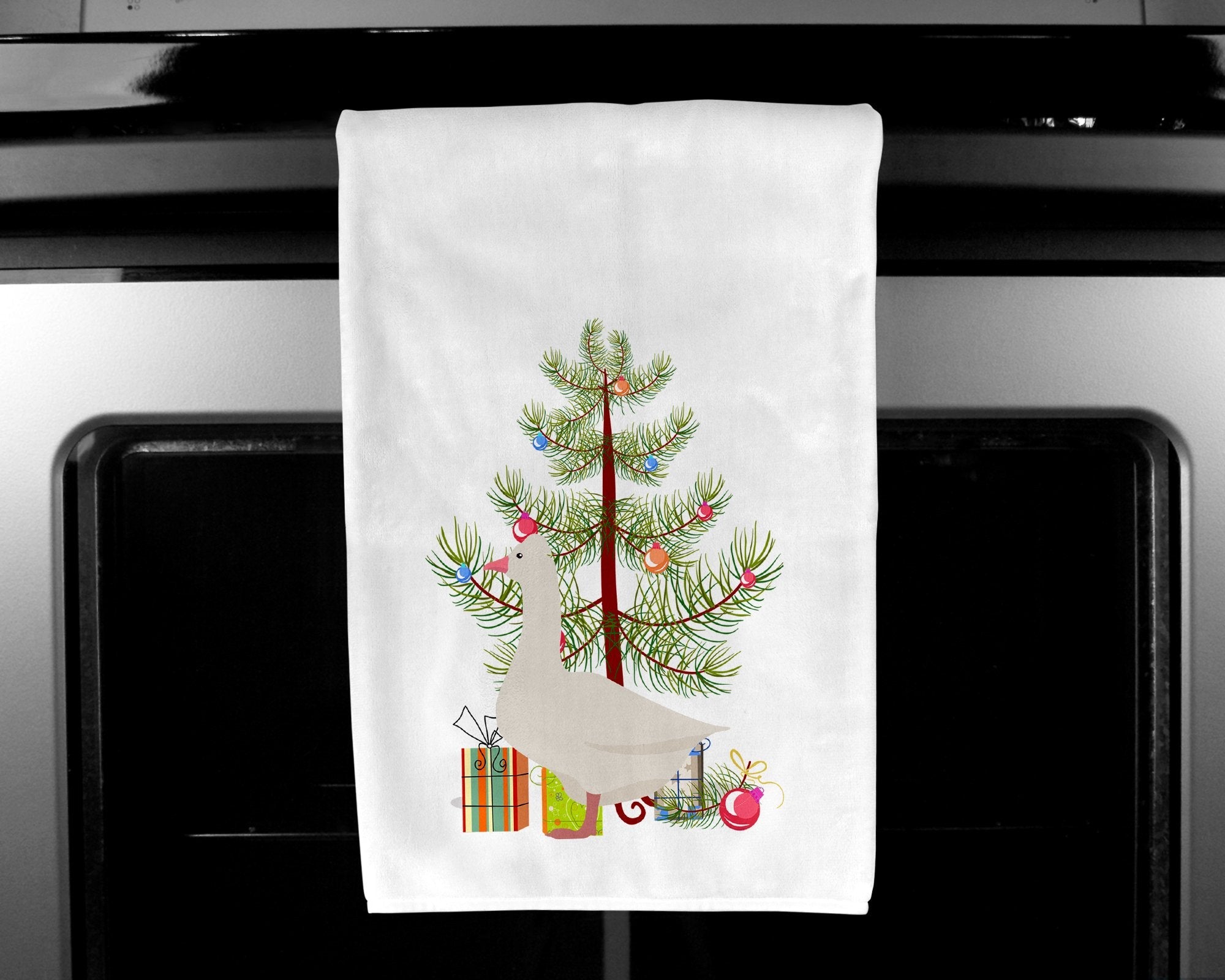 Roman Goose Christmas Kitchen Towel Set of 2 White Dish Towels Decorative Bathroom Hand towel for Hand, Face, Hair, Yoga, Tea, Dishcloth, 19 X 28", White