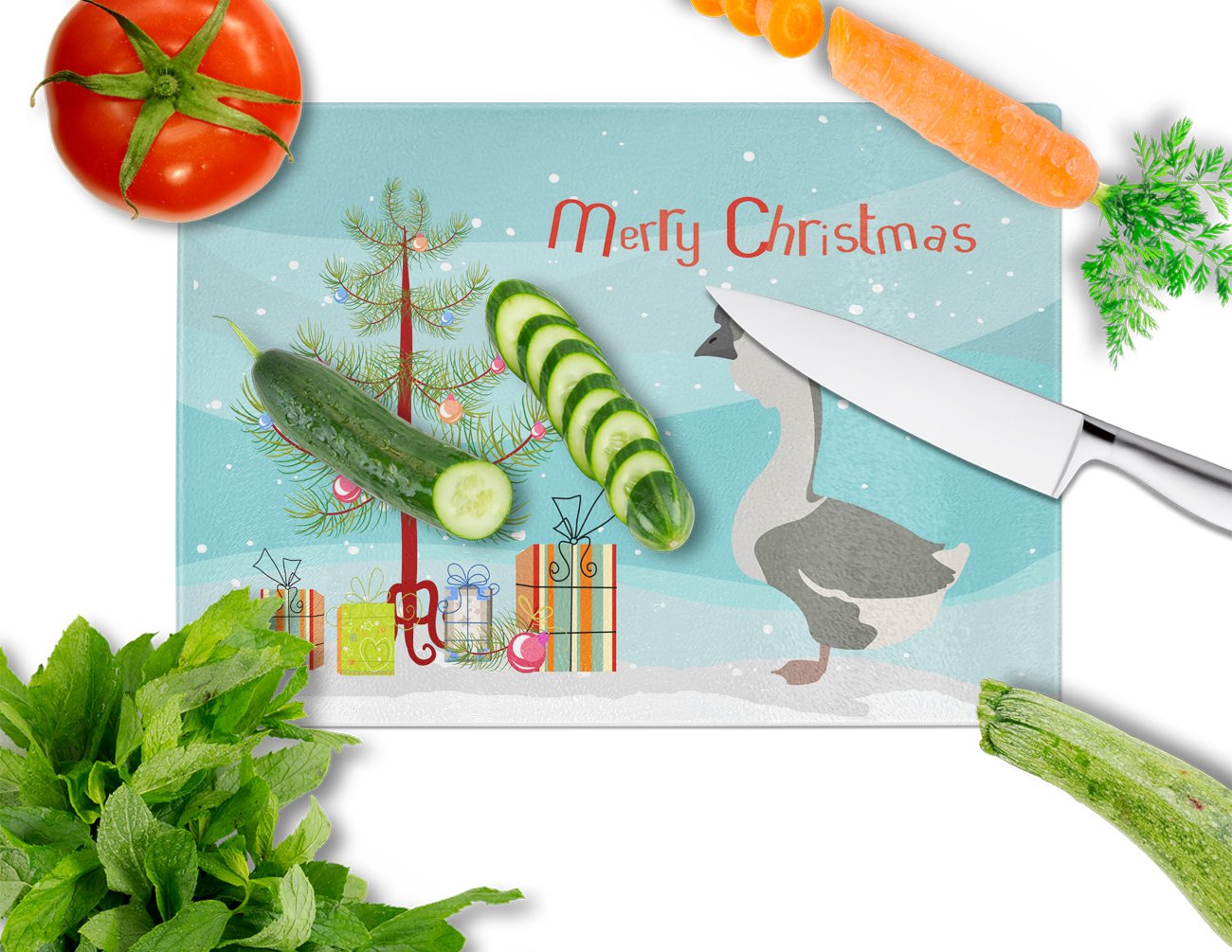 African Goose Christmas Cutting Board Tempered Glass Kitchen Cutting Surface, Heat Resistant Chopping, Non-Slip Feet, Food Prep & Serving