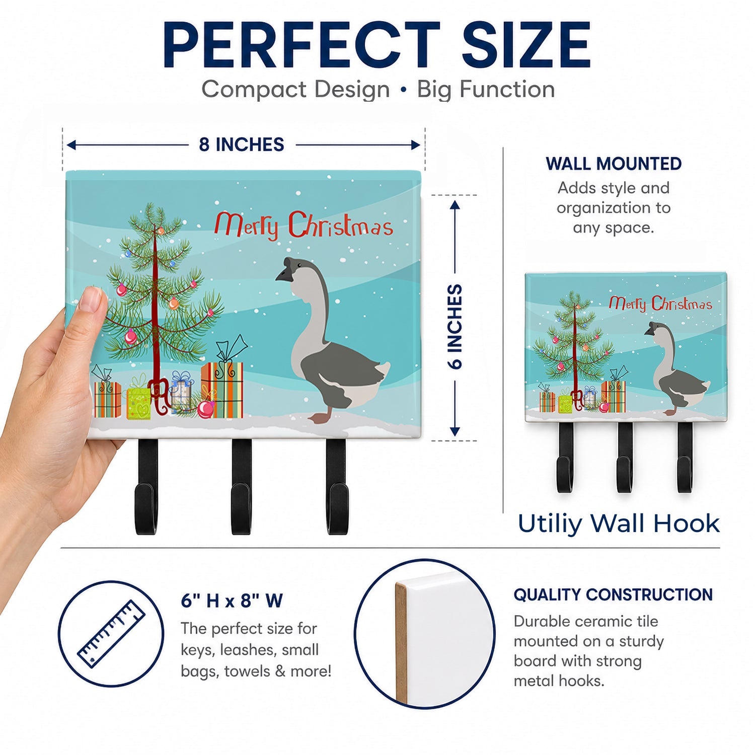 African Goose Christmas Leash or Key Holder Wall Hooks, Coat Rack Wall Mount, for Hanging Keys, Towels, Aprons, Leashes