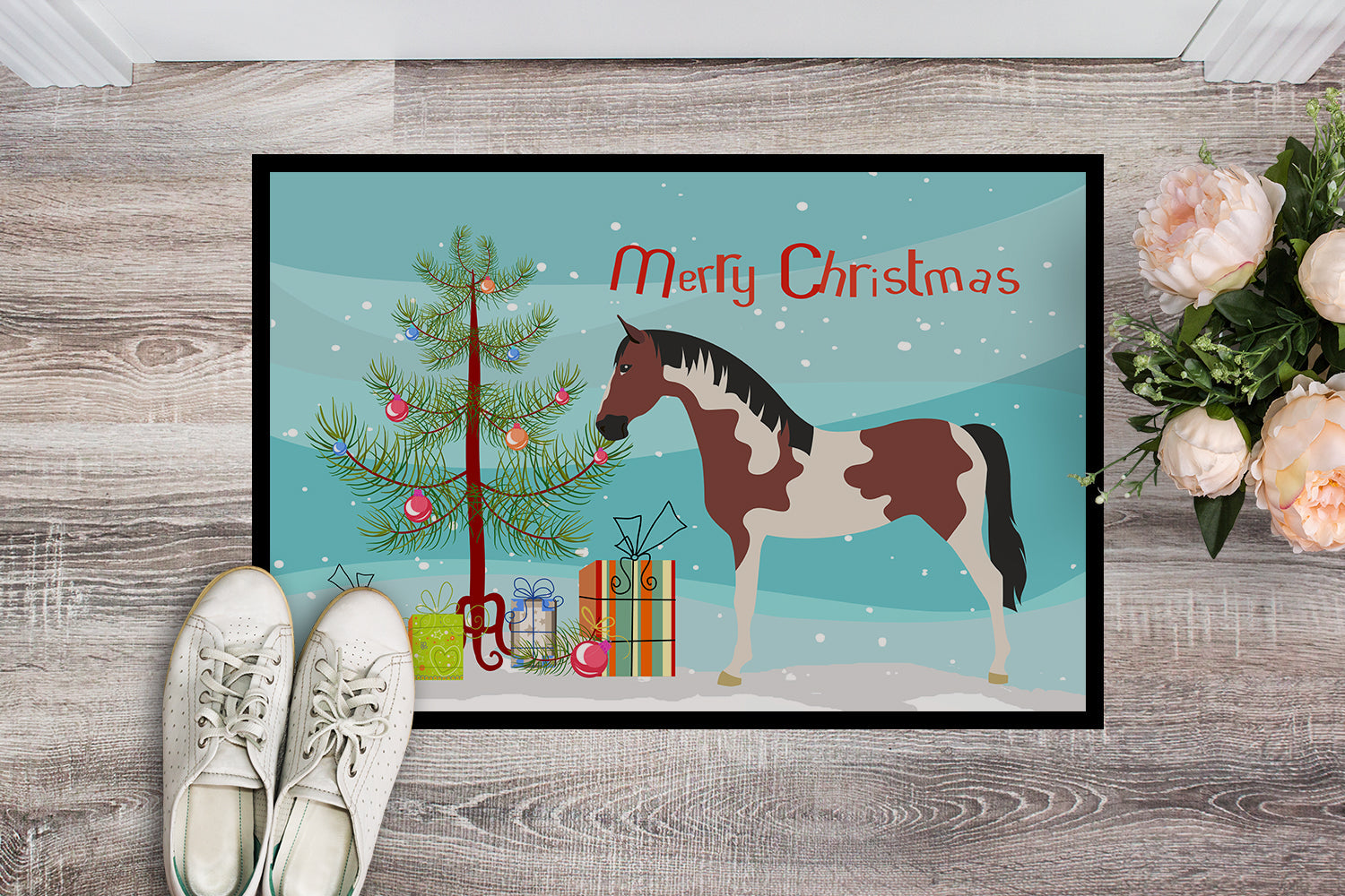 Pinto Horse Christmas Doormat Indoor Outdoor 24H X 36W Front Door Mat Rugs for Entryway, Non Slip Washable Low Pile,