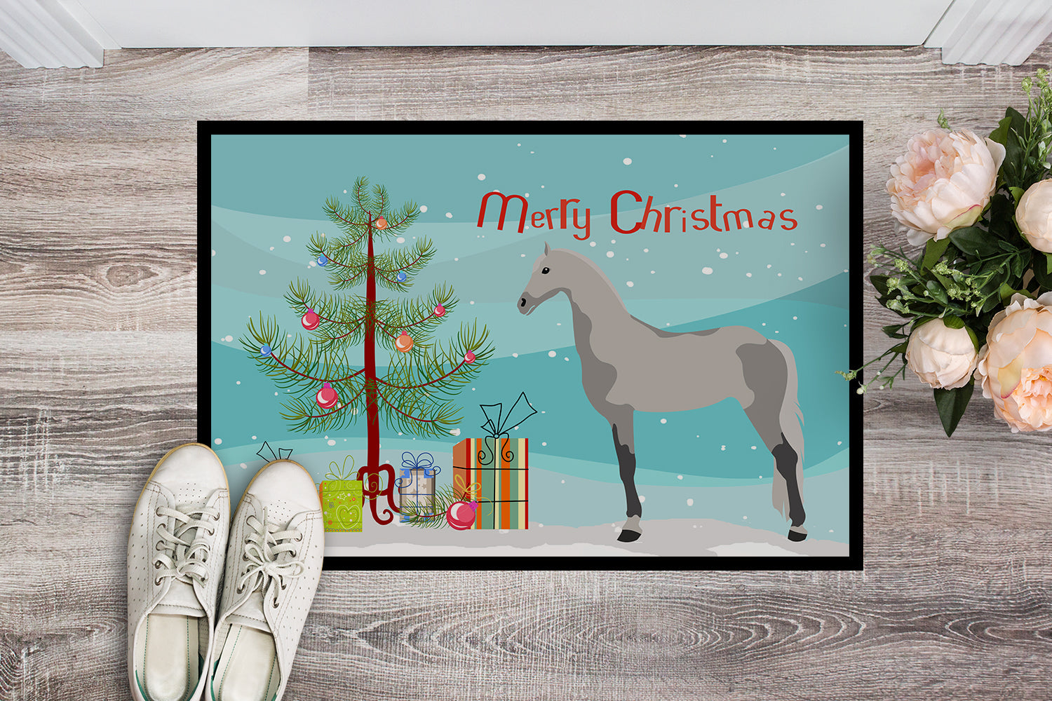Orlov Trotter Horse Christmas Doormat Indoor Outdoor 24H X 36W Front Door Mat Rugs for Entryway, Non Slip Washable Low Pile,