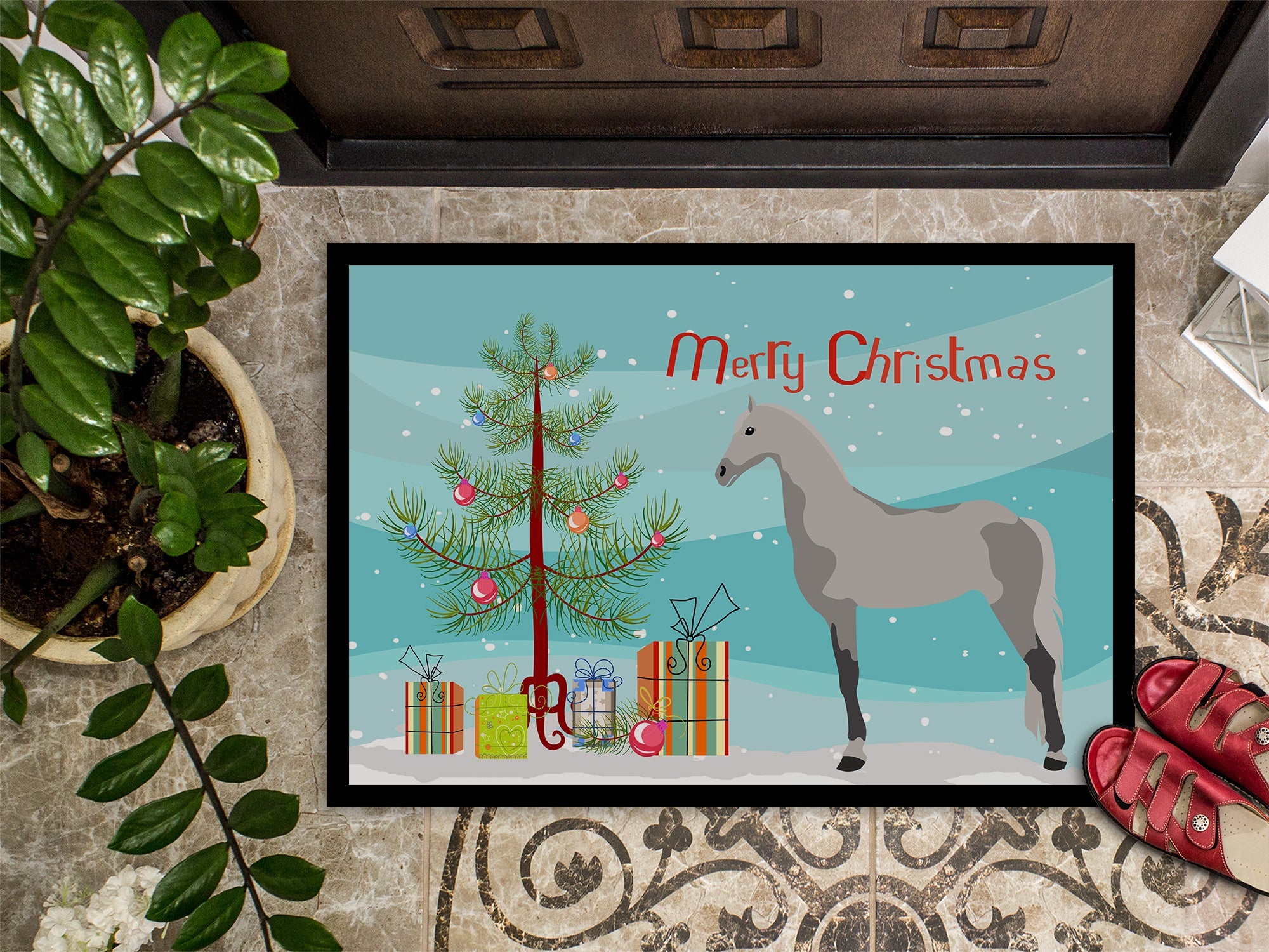 Orlov Trotter Horse Christmas Doormat Indoor Outdoor 24H X 36W Front Door Mat Rugs for Entryway, Non Slip Washable Low Pile,
