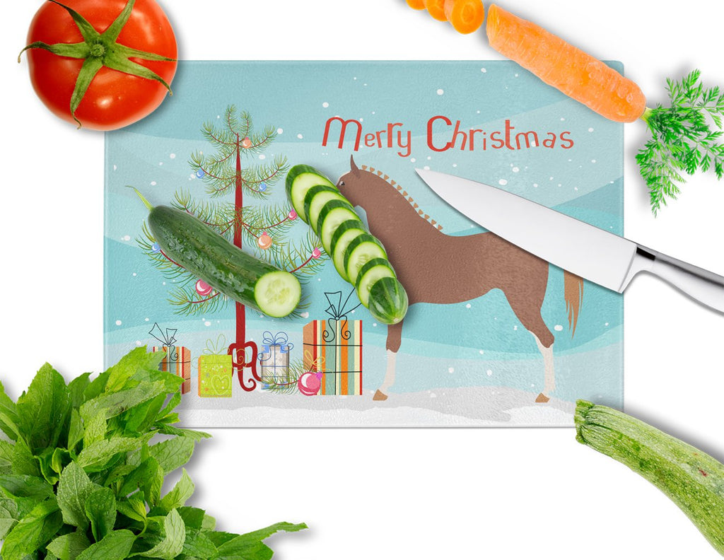 Hannoverian Horse Christmas Cutting Board Tempered Glass Kitchen Cutting Surface, Heat Resistant Chopping, Non-Slip Feet, Food Prep & Serving