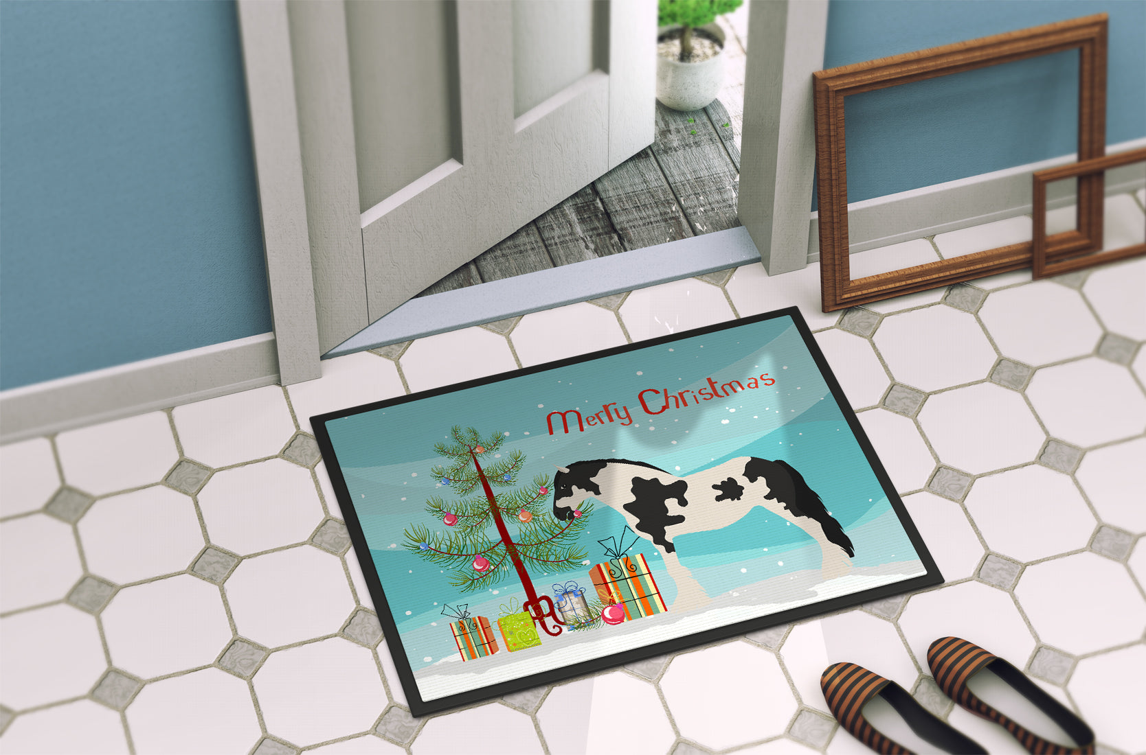 Cyldesdale Horse Christmas Doormat Indoor Outdoor 18H X 27W Front Door Mat Rugs for Entryway, Non Slip Washable