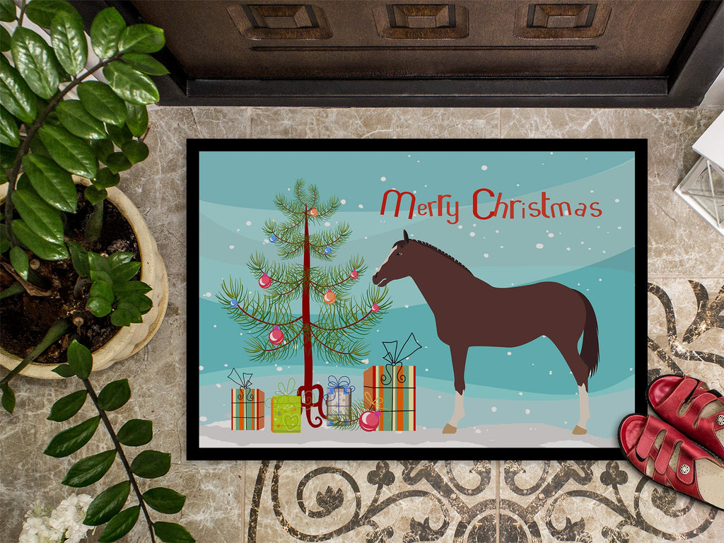 English Thoroughbred Horse Christmas Doormat Indoor Outdoor 24H X 36W Front Door Mat Rugs for Entryway, Non Slip Washable Low Pile,