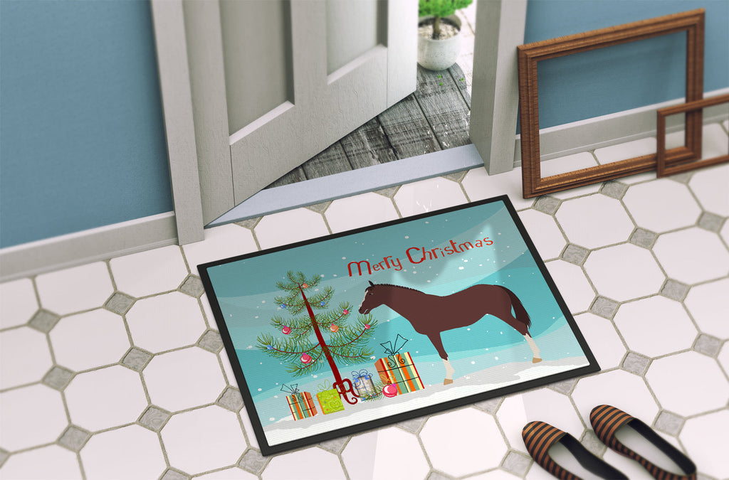 English Thoroughbred Horse Christmas Doormat Indoor Outdoor 24H X 36W Front Door Mat Rugs for Entryway, Non Slip Washable Low Pile,