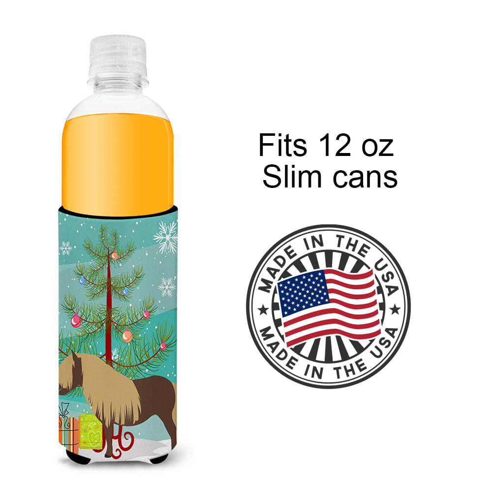 Shetland Pony Horse Christmas Slim Can Hugger , Insulated Foam Hugger for 12 oz Slim Cans, Beer Bottles & Water Bottles, Printed in USA