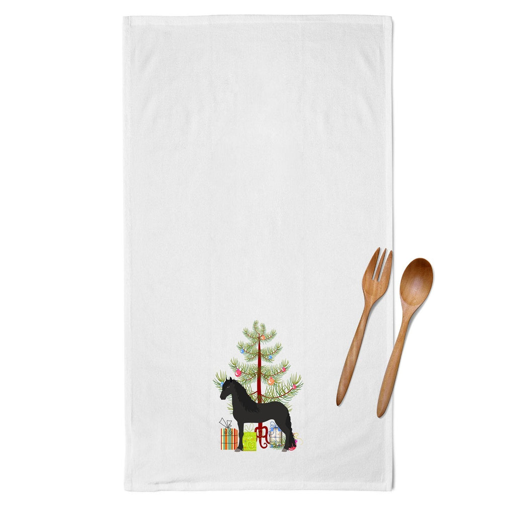 Friesian Horse Christmas Kitchen Towel Set of 2 White Dish Towels Decorative Bathroom Hand towel for Hand, Face, Hair, Yoga, Tea, Dishcloth, 19 X 28", White
