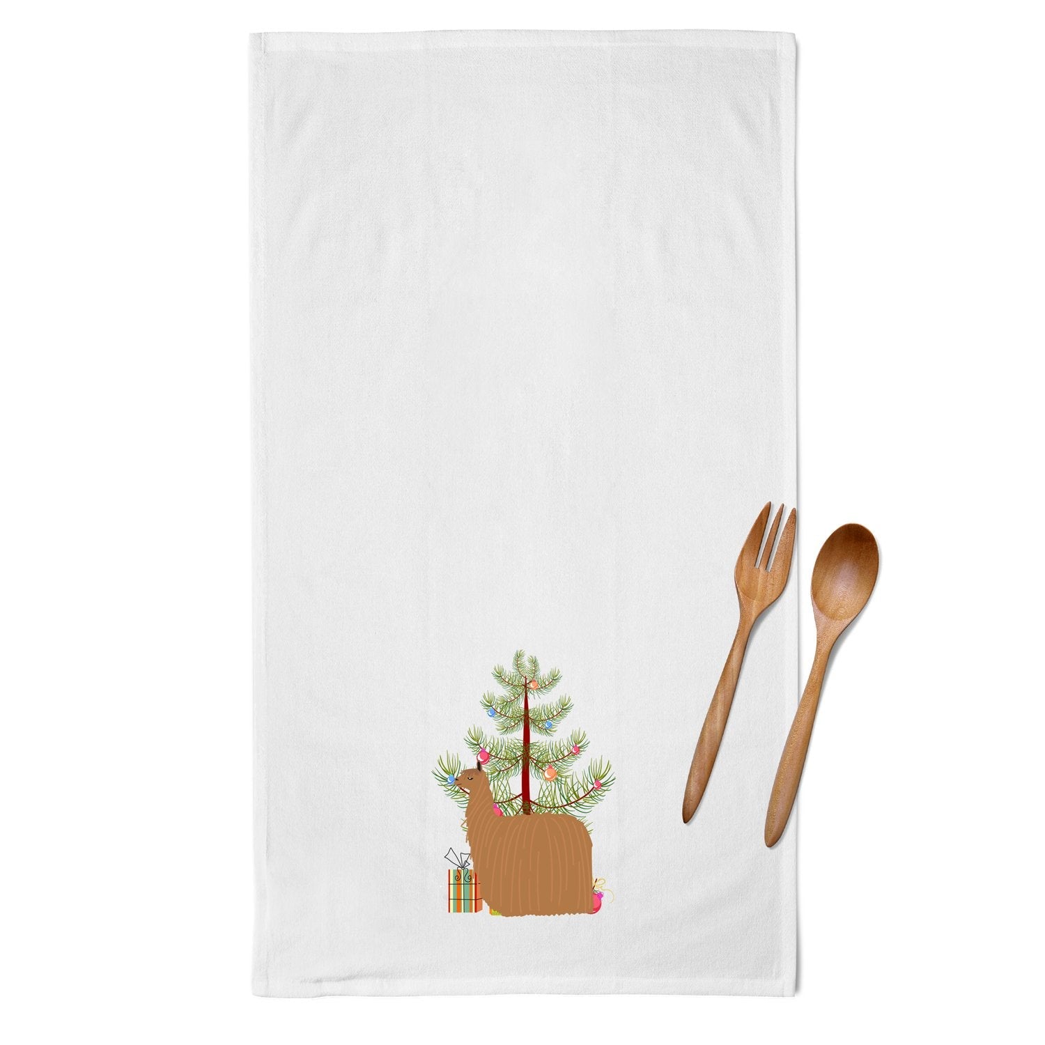 Alpaca Suri Christmas Kitchen Towel Set of 2 White Dish Towels Decorative Bathroom Hand towel for Hand, Face, Hair, Yoga, Tea, Dishcloth, 19 X 28", White