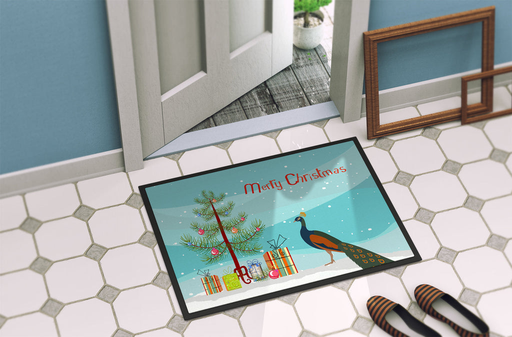 Indian Peacock Peafowl Christmas Doormat Indoor Outdoor 18H X 27W Front Door Mat Rugs for Entryway, Non Slip Washable