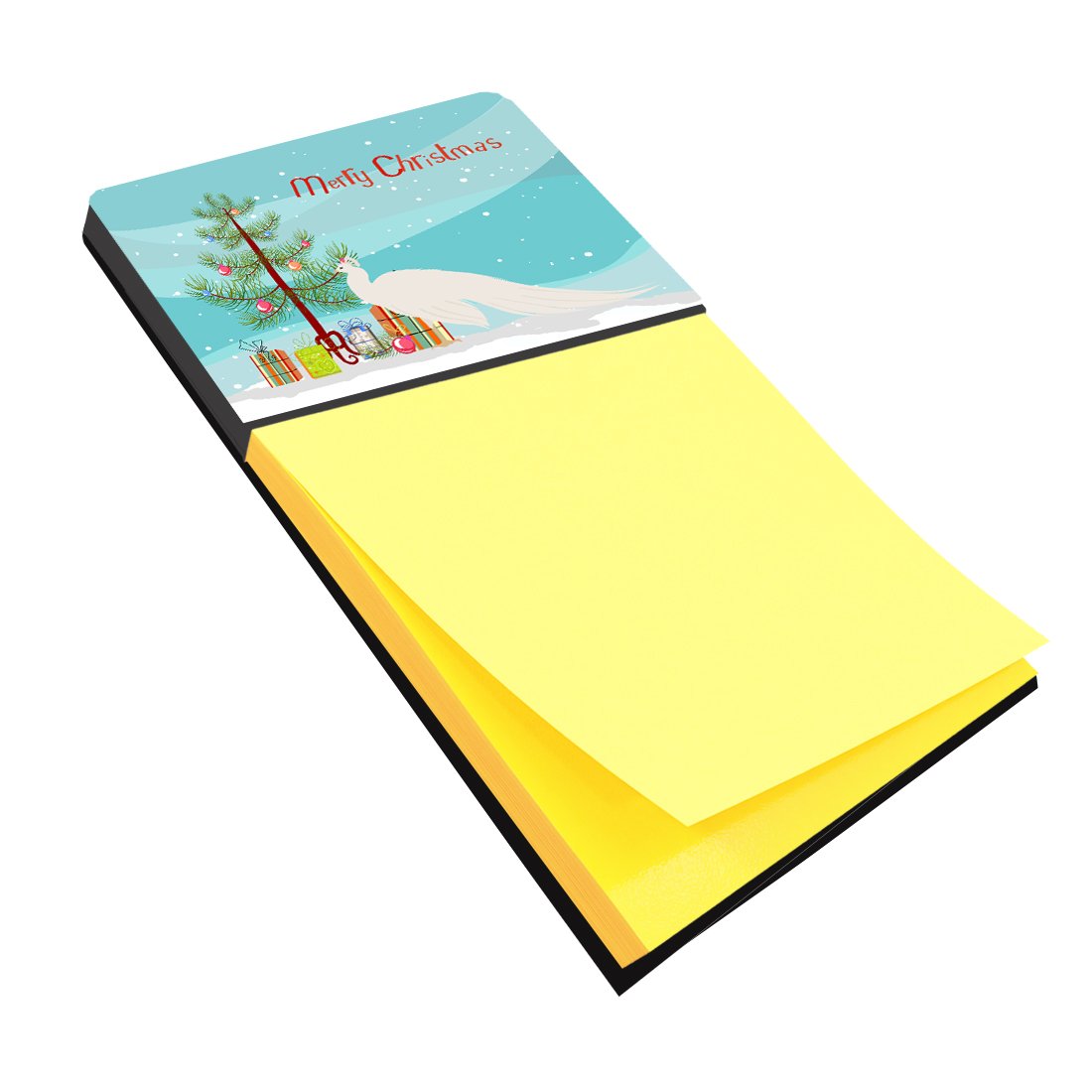 White Peacock Peafowl Christmas Watercolor Sticky Note Holder Refillable Dispenser Desk Accessory 3x3 Pad Gift