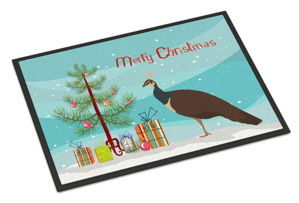 Indian Peahen Peafowl Christmas Doormat Indoor Outdoor 18H X 27W Front Door Mat Rugs for Entryway, Non Slip Washable