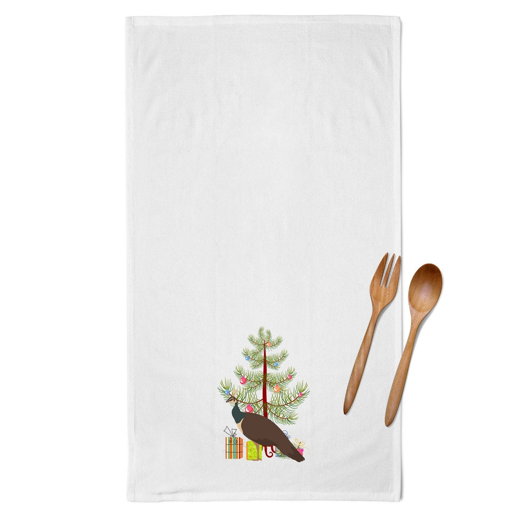 Indian Peahen Peafowl Christmas Kitchen Towel Set of 2 White Dish Towels Decorative Bathroom Hand towel for Hand, Face, Hair, Yoga, Tea, Dishcloth, 19 X 28", White