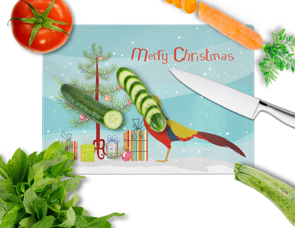 Golden or Chinese Pheasant Christmas Cutting Board Tempered Glass Kitchen Cutting Surface, Heat Resistant Chopping, Non-Slip Feet, Food Prep & Serving