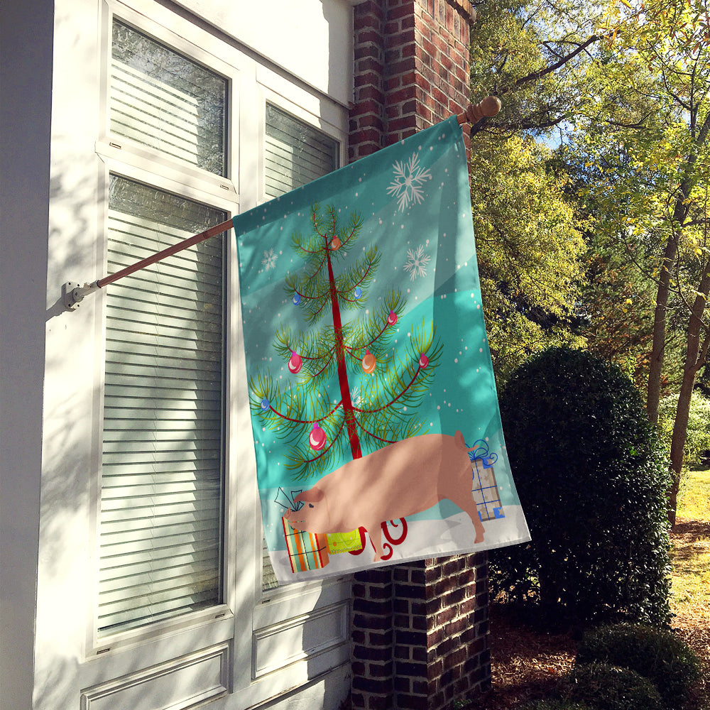 American Landrace Pig Christmas House Flag 28x40 Porch Sleeve Pole Decorative Outside Yard Banner Artwork Wall Hanging, Polyester