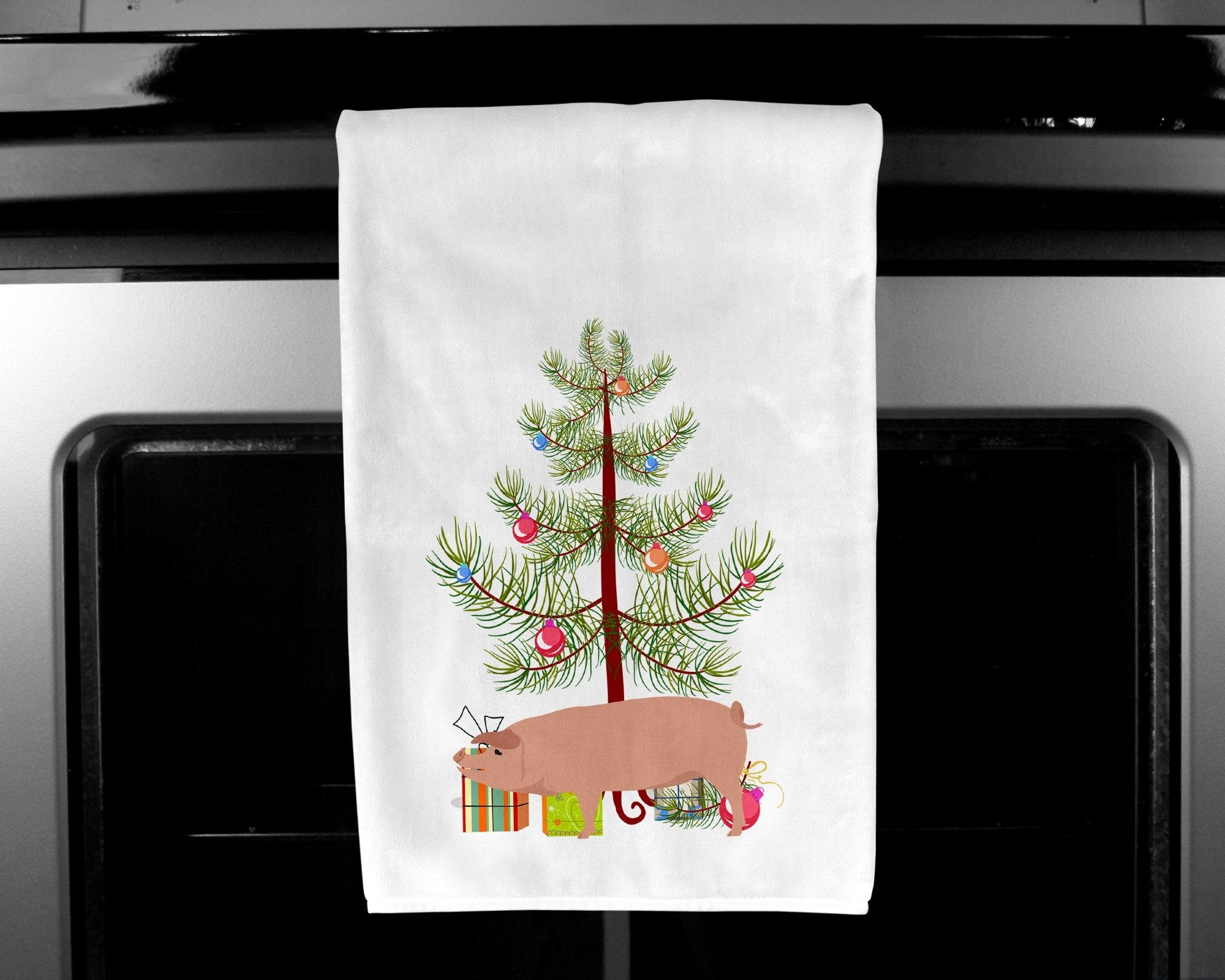 American Landrace Pig Christmas Kitchen Towel Set of 2 White Dish Towels Decorative Bathroom Hand towel for Hand, Face, Hair, Yoga, Tea, Dishcloth, 19 X 28", White