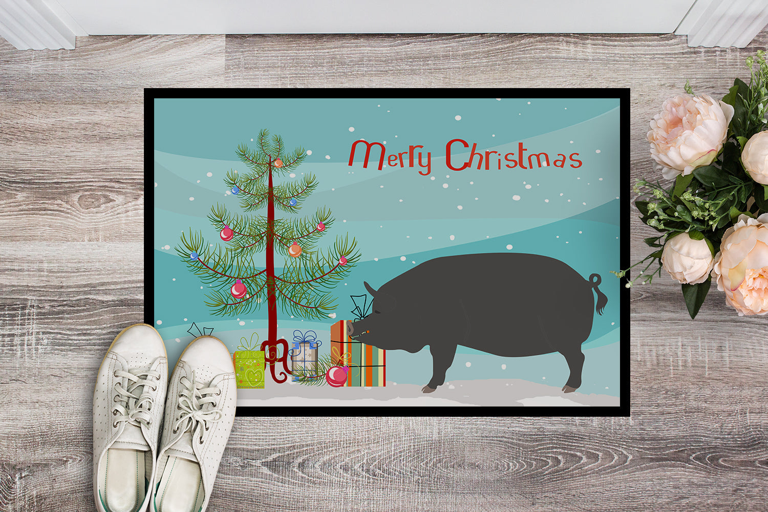 Berkshire Pig Christmas Doormat Indoor Outdoor 24H X 36W Front Door Mat Rugs for Entryway, Non Slip Washable Low Pile,