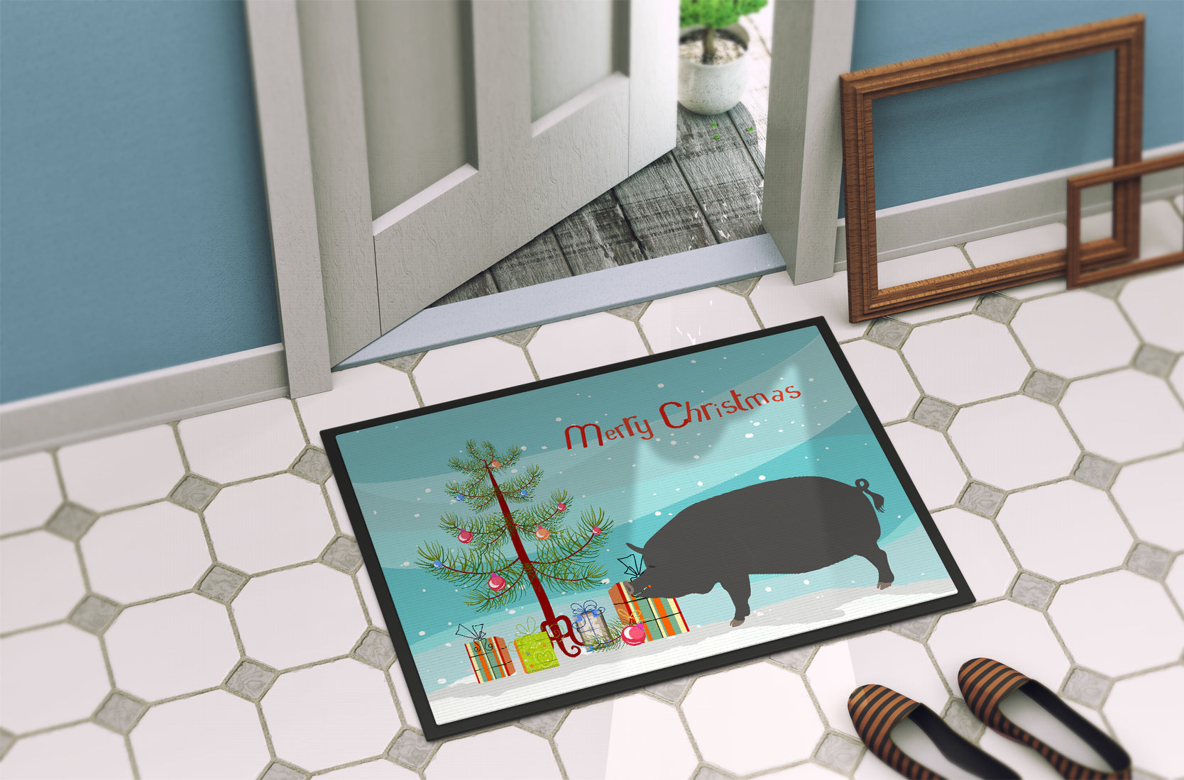 Berkshire Pig Christmas Doormat Indoor Outdoor 24H X 36W Front Door Mat Rugs for Entryway, Non Slip Washable Low Pile,