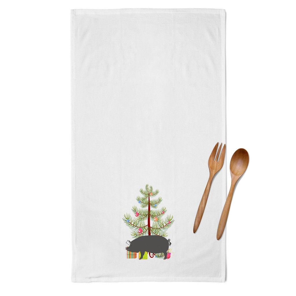 Berkshire Pig Christmas Kitchen Towel Set of 2 White Dish Towels Decorative Bathroom Hand towel for Hand, Face, Hair, Yoga, Tea, Dishcloth, 19 X 28", White